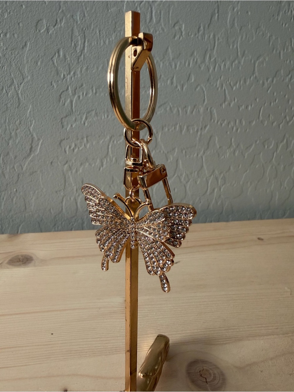 Gold Butterfly Crystal Keychain Charm - Picture 1 of 4